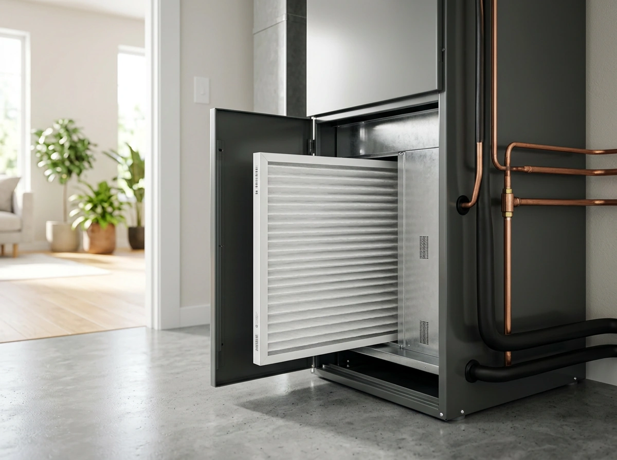 Clean HVAC Air Filter Installed in Home System to Reduce Dust Allergies