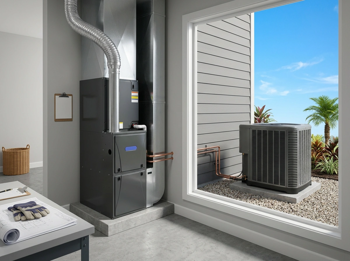 New HVAC Air Handler and Outdoor AC Condenser Unit Pinellas Park FL