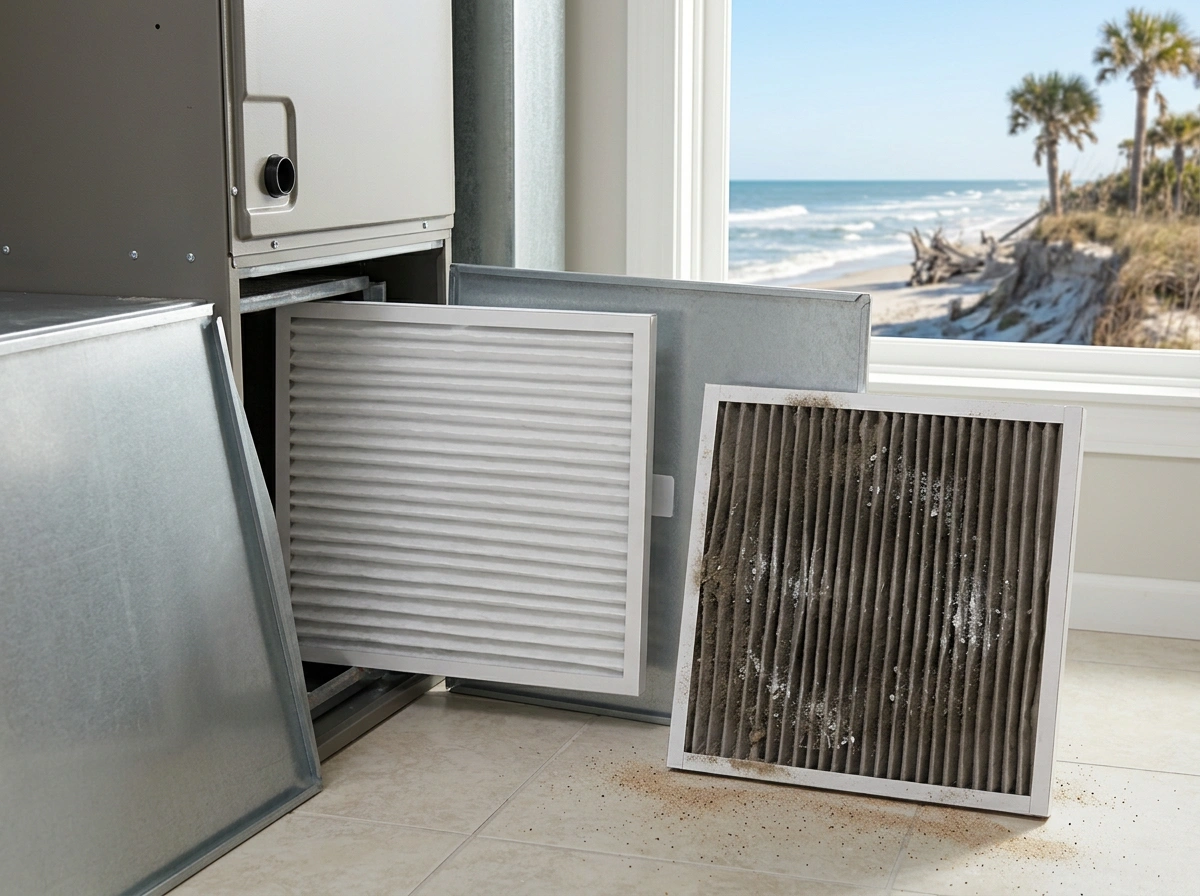 Clean vs Dirty AC Air Filter Replacement in Coastal Florida Beach Home