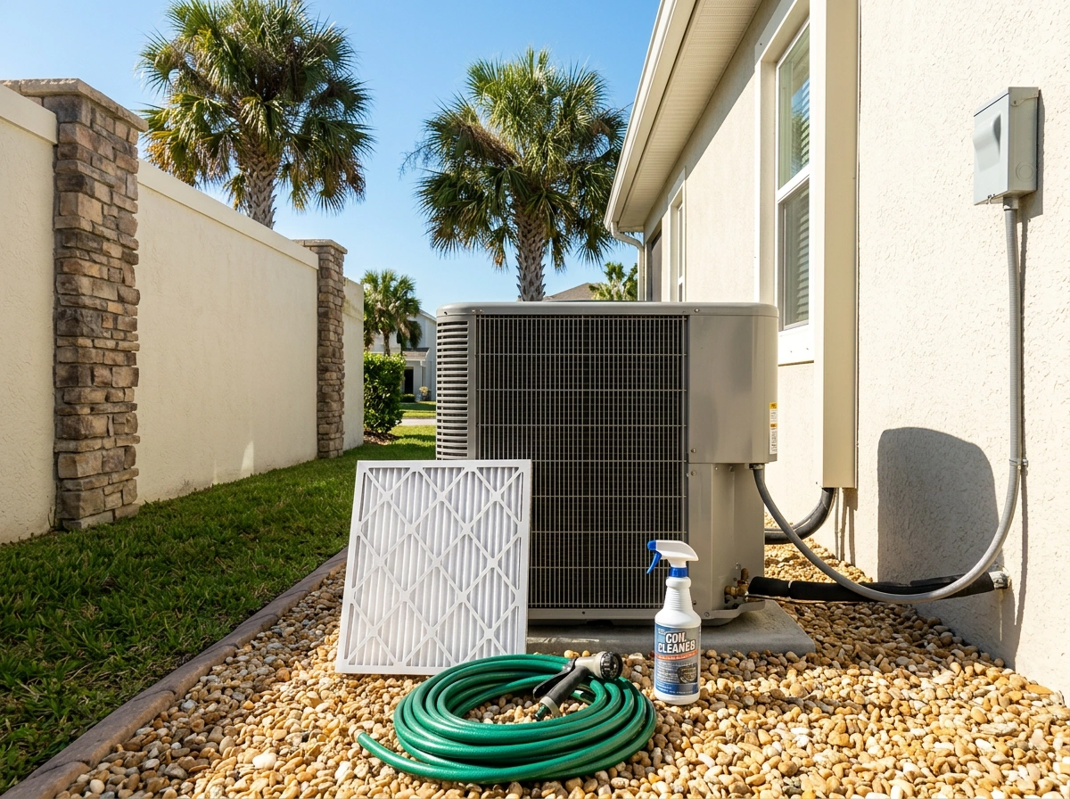 Florida Home AC Unit with Filter Hose and Coil Cleaner Summer Prep