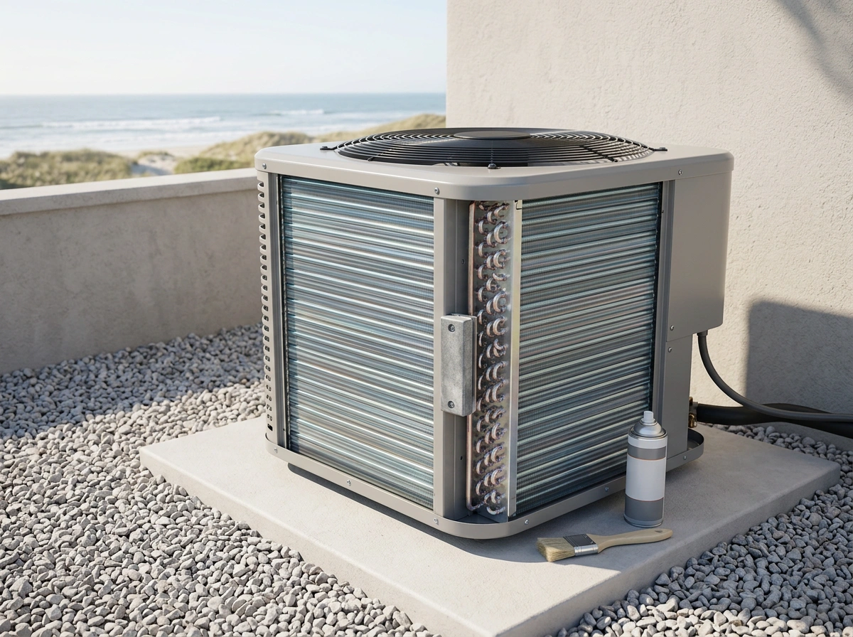 Coastal AC Condenser Unit with Anti-Corrosion Treatment and Paint Brush