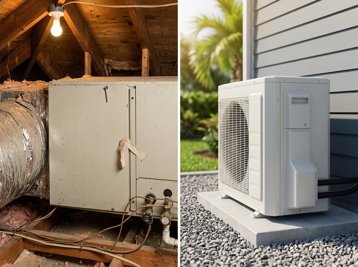 Old Attic AC Unit vs New Outdoor Mini Split System Pinellas Park FL