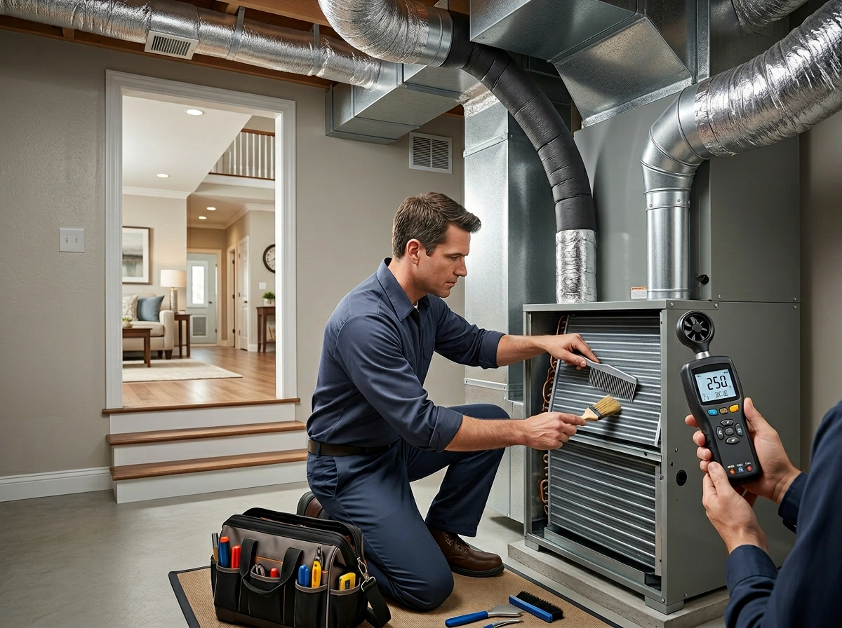 HVAC Technician Cleaning Air Handler Coils to Fix Uneven Home Cooling