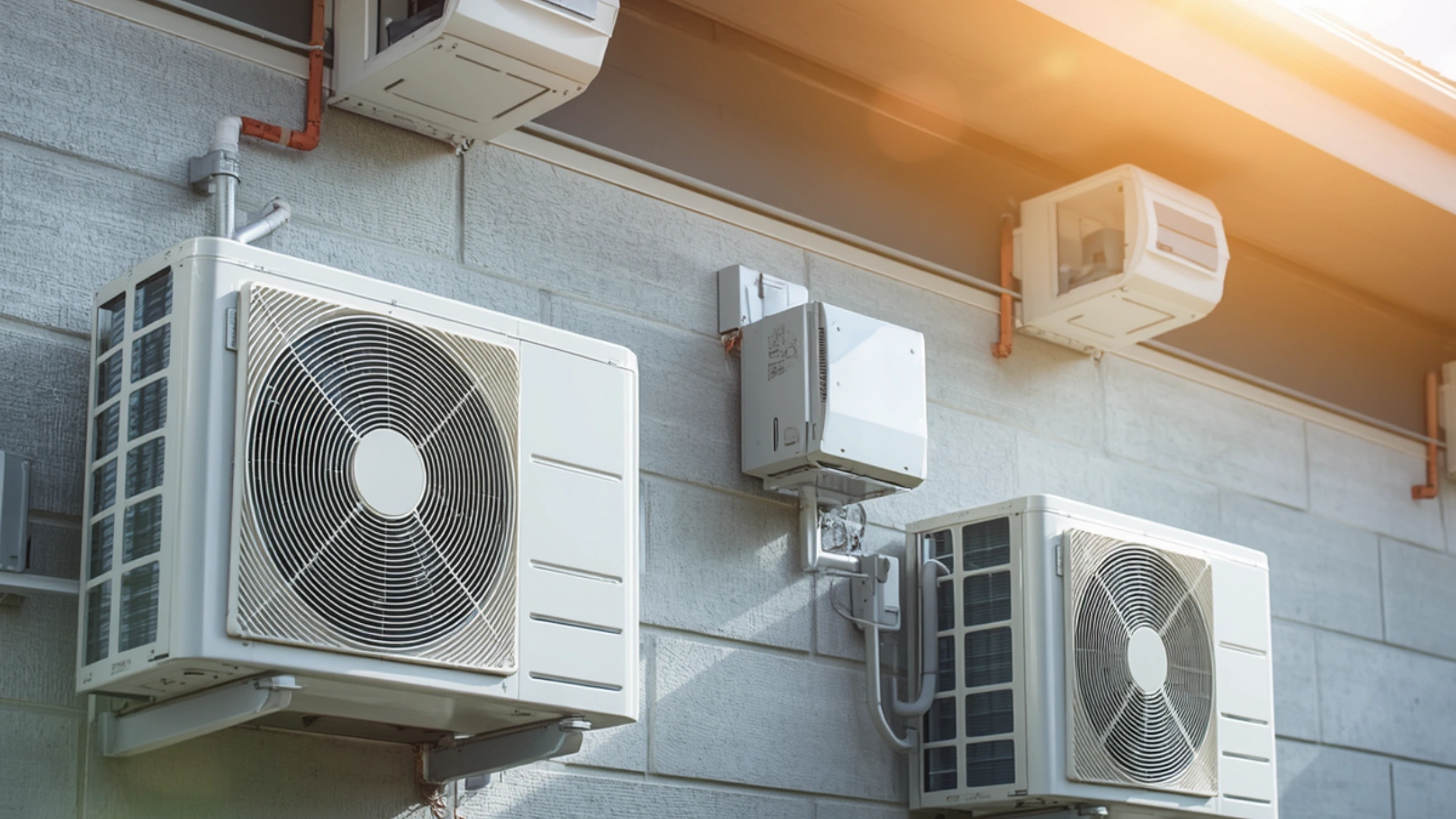 Multiple Split System AC Condenser Units Mounted on Florida Home Exterior